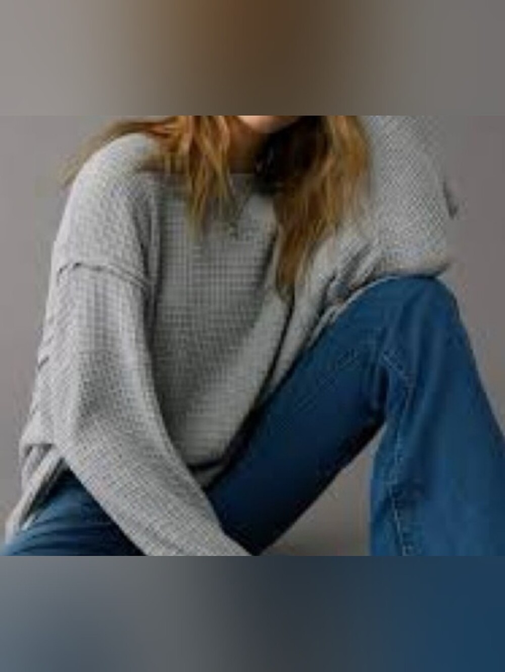 Aerie Gray Oversized Waffle Knit Big Hug Sweatshirt Light Gray Cozy Medium
